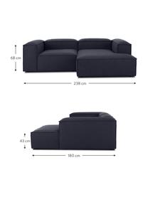 Narożna sofa modułowa Lennon, Tapicerka: 100% poliester Dzięki tka, Stelaż: lite drewno sosnowe, cert, Nogi: tworzywo sztuczne Nogi zn, Ciemnoniebieska tkanina, S 238 x G 180 cm, lewostronna