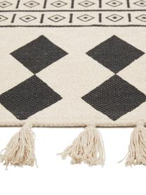 Handgeweven katoenen vloerkleed Edna in ethno stijl, 100% katoen, Crèmekleurig, zwart, B 60 x L 90 cm (maat XXS)
