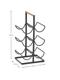 Botellero Hadena, para 6 botellas, Estructura: metal con pintura en polv, Asa: madera, Negro, madera clara, An 24 x F 46 cm