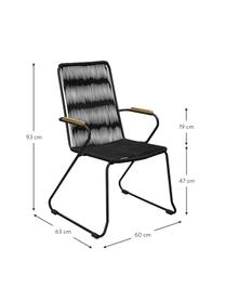 Krzesło ogrodowe z podłokietnikami Bois, 2 szt., Stelaż: metal lakierowany, Czarny, brązowy, S 60 x G 63 cm