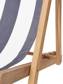 Leżak składany z drewna akacjowego Jola, Stelaż: drewno akacjowe olejowane, Drewno akacjowe, ciemny niebieski, biały, S 58 x W 98 cm