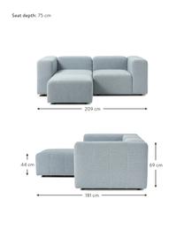 Modulaire bouclé bank Lena (3-zits) met kruk, Bekleding: bouclé (93% polyester, 6%, Frame: grenenhout, multiplex, ha, Poten: kunststof, Bouclé lichtblauw, B 209 x D 181 cm