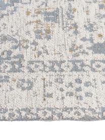 Handgewebter Chenilleteppich Neapel im Vintage Style, Flor: 95% Baumwolle, 5% Polyest, Taubenblau, Creme, Taupe, B 80 x L 150 cm (Grösse XS)