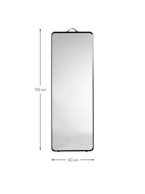 Eckiger Wandspiegel Norm mit schwarzem Aluminiumrahmen, Rahmen: Aluminium, pulverbeschich, Griff: Leder, Spiegelfläche: Spiegelglas, Schwarz, B 60 x H 170 cm