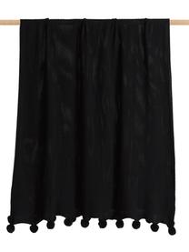 Gebreide plaid Molly met pompoms in zwart, 100% katoen, Zwart, B 130 x L 170 cm