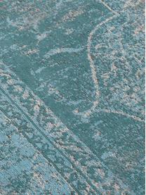 Vintage chenille vloerkleed Palermo in turquoise, Bovenzijde: 95% katoen, 5% polyester, Onderzijde: 100% katoen, Turquoise, lichtblauw, crèmekleurig, B 160 x L 230 cm (maat M)
