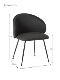 Chaise rembourrée Luisa, 2 pièces, Tissu noir, noir, larg. 59 x prof. 58 cm