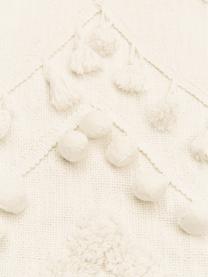 Boho Baumwolldecke Pana mit Quasten und Pompoms, 100% Baumwolle, Cremeweiß, B 130 x L 170 cm