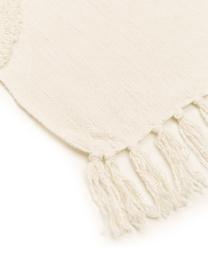 Plaid boho in cotone con nappe e pompon Pana, 100% cotone, Bianco crema, Larg. 130 x Lung. 170 cm