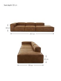 Modulare XL-Ottomane Lennon aus recyceltem Leder, Bezug: Recyceltes Leder (70% Led, Gestell: Massives Kiefernholz, FSC, Füße: Kunststoff Die Füße befin, Leder Braun, B 357 x T 119 cm, Rückenlehne links