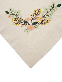 Mantel bordado Argo, 75% algodón, 25% lino, Beige con motivo floral, De 6 a 10 comensales (An 140 x L 240 cm)