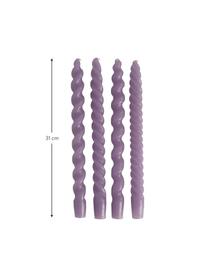 Velas candelabro Spiral, 4 uds., Cera, Lila, Ø 2,5 x Al 31 cm