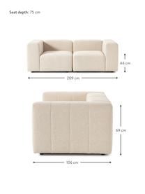 Sofa modułowa bouclé Lena (3-osobowa), Tapicerka: bouclé (93% poliester, 6%, Stelaż: drewno sosnowe, sklejka, , Nogi: tworzywo sztuczne, Beżowy bouclé, S 209 x G 106 cm