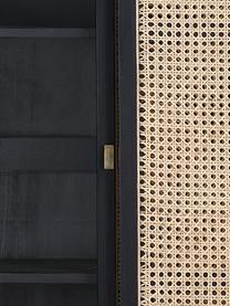 Kast Retro met Weens vlechtwerk en schuifdeuren, 2 deuren, Frame: Sungkai hout, Poten: gecoat metaal, Handvatten: messing, Beige, zwart, B 95 cm x H 140 cm
