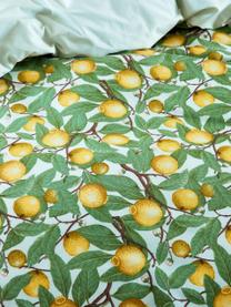 Baumwollperkal-Bettwäsche Maggie mit Obst-Muster, Webart: Perkal Fadendichte 200 TC, Mint, Grün, Gelb, 135 x 200 cm + 1 Kissen 80 x 80 cm