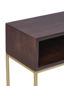 Console en bois massif à compartiments ouverts Lyle, Bois de manguier, couleur dorée, larg. 105 x haut. 89 cm