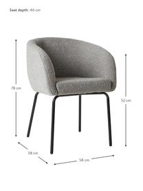 Krzesło z podłokietnikami bouclé Alani, 2 szt., Tapicerka: 80% poliester, 20% len Dz, Nogi: metal malowany proszkowo, Szary, S 58 x W 78 cm
