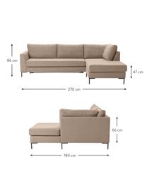 Canapé d'angle convertible pieds en métal Luna, Tissu brun, larg. 270 x prof. 184 cm, méridienne à droite