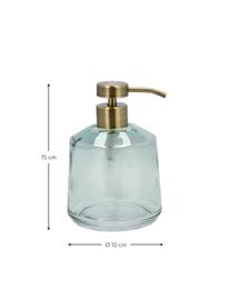 Seifenspender Vintage aus Glas, Behälter: Glas, Pumpkopf: Kunststoff, Hellgrün, Messingfarben, Ø 10 x H 15 cm