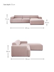 Sofa narożna Melva (4-osobowa), Tapicerka: 100% poliester Dzięki tka, Stelaż: lite drewno sosnowe z cer, Nogi: tworzywo sztuczne, Bladoróżowa tkanina, S 319 x G 196 cm, prawostronna