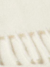 Plaid Inka in Weiß mit grauem Abschluss, 50% Polyacryl, 50% Baumwolle, Elfenbein, Hellgrau, B 130 x L 170 cm
