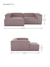 Canapé d'angle modulable velours côtelé Lennon, Velours côtelé brun, larg. 238 x prof. 180 cm, méridienne à gauche