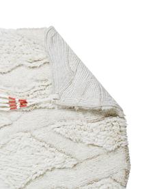 Waschbarer Wollläufer Enkang Ivory mit Hoch-Tief-Struktur und Quasten, Flor: 100% Wolle, Gebrochenes Weiß, 70 x 200 cm