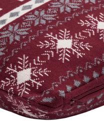 Strick-Kissenhülle David mit winterlichem Muster, Baumwolle, Dunkelrot, Cremeweiß, Grau, B 40 x L 40 cm