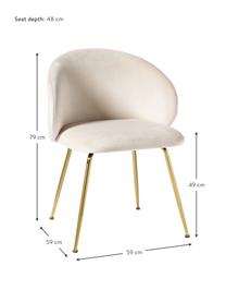 Samt-Polsterstühle Luisa, 2 Stück, Bezug: Samt (100 % Polyester) De, Beine: Metall, pulverbeschichtet, Samt Cremeweiß, Goldfarben, B 59 x T 59 cm