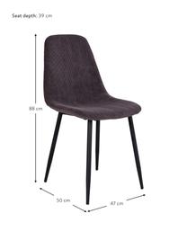 Krzesło tapicerowane ze sztruksu Stockholm, Sztruks, stal, Ciemnoszary sztruks, czarny, S 47 x G 50 cm