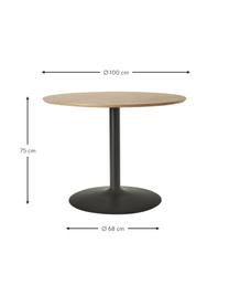 Table ronde Menorca, Ø 100 cm, Brun clair, Pieds : noir, Ø 100 x haut. 75 cm