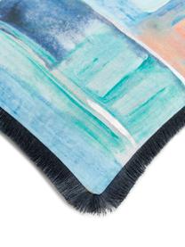 Kussenhoes Colori in aquarel look met franjes, Franjes: 100% polyester, Blauwtinten, B 50 x L 50 cm