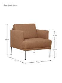 Fauteuil avec pieds en métal Fluente, Tissu nougat, larg. 74 x prof. 85 cm