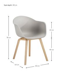 Kunststoff-Armlehnstuhl Claire mit Holzbeinen, Sitzschale: Kunststoff, Beine: Buchenholz, Beigegrau, B 60 x T 54 cm