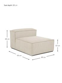 Chauffeuse pour canapé modulable en velours côtelé Lennon, Velours côtelé beige, larg. 89 x prof. 119 cm