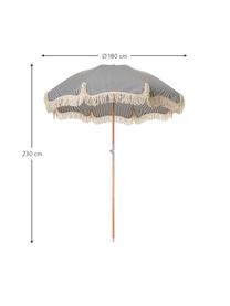 Parasol Retro met franjes, knikbaar, Frame: gelamineerd hout, Franjes: katoen, Donkerblauw, crèmewit, Ø 180 x H 230 cm