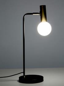 Grote tafellamp Wilson met glazen lampenkap, Lampenkap: glas, Lampvoet: metaal, Zwart, messingkleurig, B 22 x H 54 cm