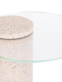Bijzettafel met glazen tafelblad Rosalina met terrazzo voet, Tafelblad: veiligheidsglas, Voet: terrazzo, Transparant, roze, Ø 40 x H 45 cm