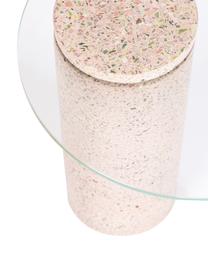 Bijzettafel met glazen tafelblad Rosalina met terrazzo voet, Tafelblad: veiligheidsglas, Voet: terrazzo, Transparant, roze, Ø 40 x H 45 cm