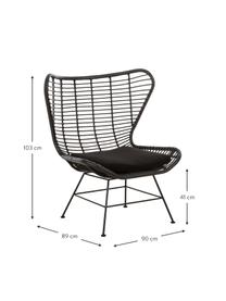 Polyrattan-Ohrensessel Costa in Schwarz, Sitzfläche: Polyethylen-Geflecht, Gestell: Metall, pulverbeschichtet, Schwarz, B 90 x T 89 cm