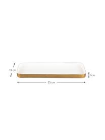 Deko-Tablett Festive mit glänzender Oberfläche in Weiß, Metall, beschichtet, Weiß, Goldfarben, L 25 x B 13 cm