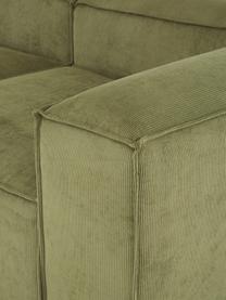 Modulaire XL chaise longue Lennon in groen van corduroy, Bekleding: corduroy (92% polyester, , Frame: massief grenenhout, FSC-g, Poten: kunststof De poten bevind, Corduroy groen, B 357 x D 119 cm, rugleuning rechts
