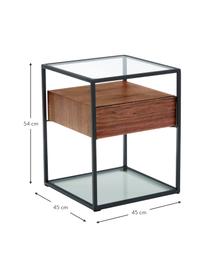 Nachtkastje Helix met lade, Frame: gepoedercoat metaal, Zwart, acaciahout, B 43 x H 54 cm
