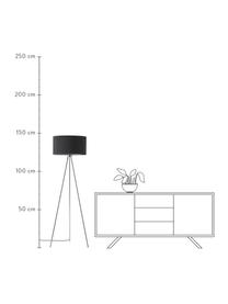 Lampa podłogowa trójnóg z kloszem z tkaniny Cella, Czarny, odcienie chromu, Ø 45 x W 147 cm