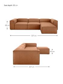 Canapé d'angle modulable 4 places avec pouf Lennon, Tissu nougat, larg. 327 x prof. 207 cm