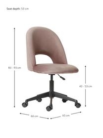 Sametová kancelářská otočná židle Rachel, výškově nastavitelná, Růžová, Š 65 cm, H 66 cm