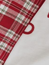 Federa arredo reversibile ricamata con retro a quadri Santa, 100% cotone, Beige, rosso Bordino: rosso, Larg. 30 x Lung. 50 cm