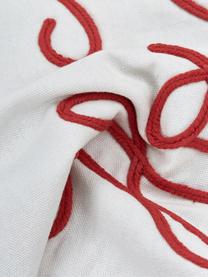 Federa arredo reversibile ricamata con retro a quadri Santa, 100% cotone, Beige, rosso Bordino: rosso, Larg. 30 x Lung. 50 cm