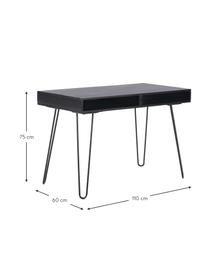 Psací stůl z masivního dřeva a kovu Tova, Mangové dřevo, lakované černou barvou, Š 110 cm, H 60 cm