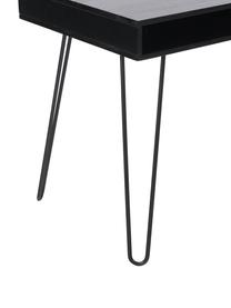 Schreibtisch Tova aus Massivholz und Metall, Korpus: Mangoholz, massiv, lackie, Beine: Metall, pullverbeschichte, Schwarz, B 110 x T 60 cm